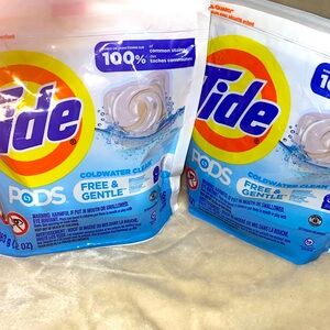 3 bags brand new Tide pods free and gentle cold water clean. Each bag has 16